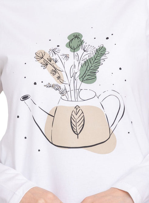 White Printed Long - Sleeve Design 31 - Khotwh